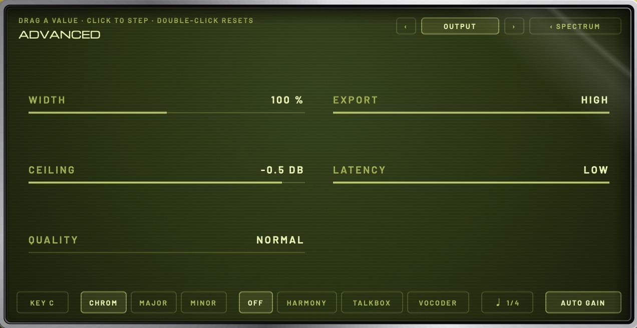 The OUTPUT page with LATENCY set to LOW.